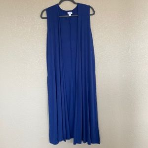 LuLaRoe Duster Cardigan Vest Ribbed Blue Size Large
